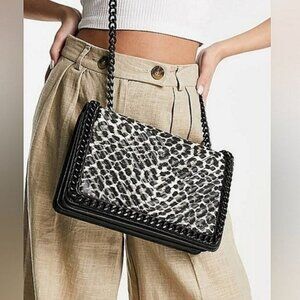 ALDO Women Greenwald Crossbody Bag Cheetah Print & Chain Strap